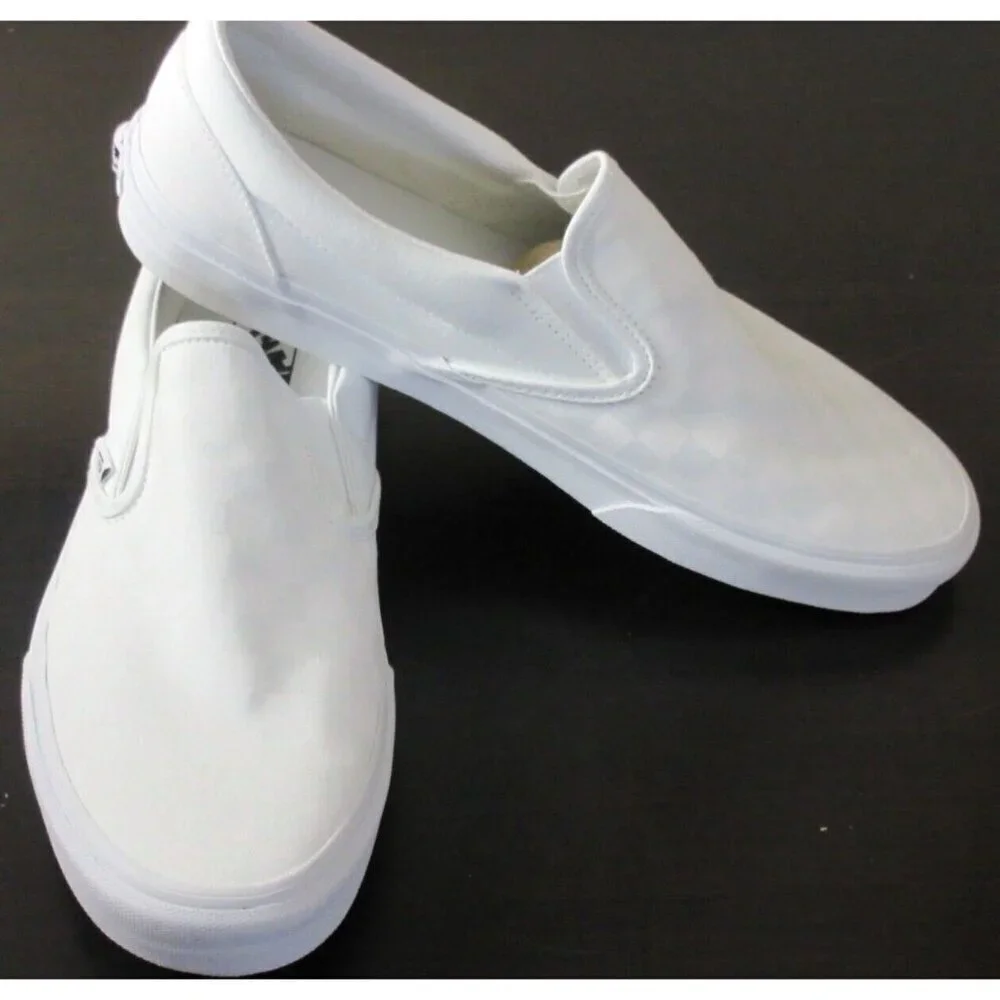 Vans Men's Classic Slip On True White Checkerboard Canvas Skate Shoes Sizes NIB
